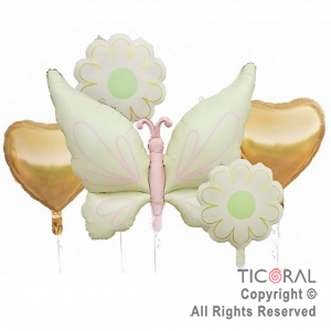 SET DE GLOBOS METALIZADO MARIPOSA 5 UNIDADES